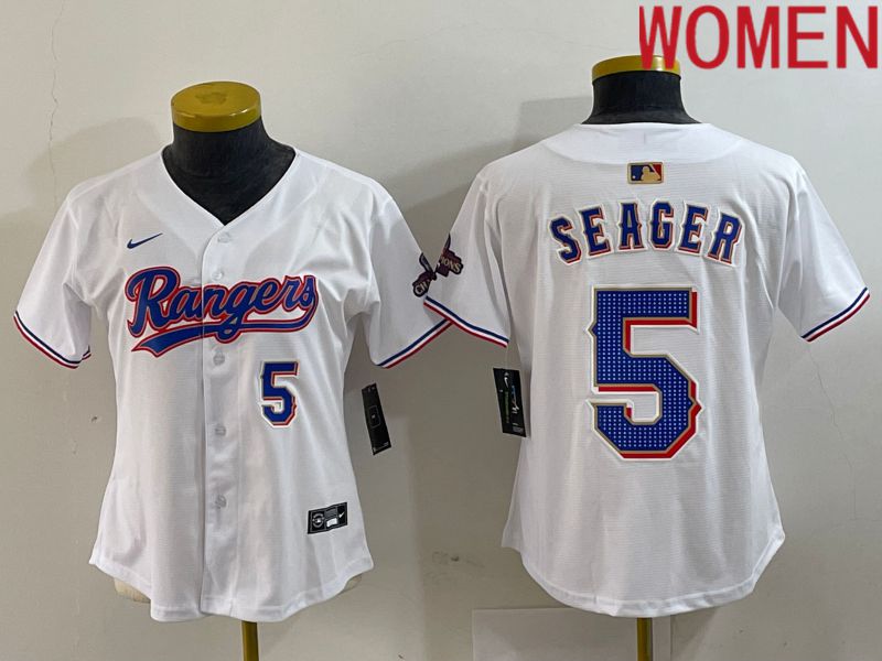 Women Texas Rangers 5 Seager White Champion Game Nike 2024 MLB Jersey style 4